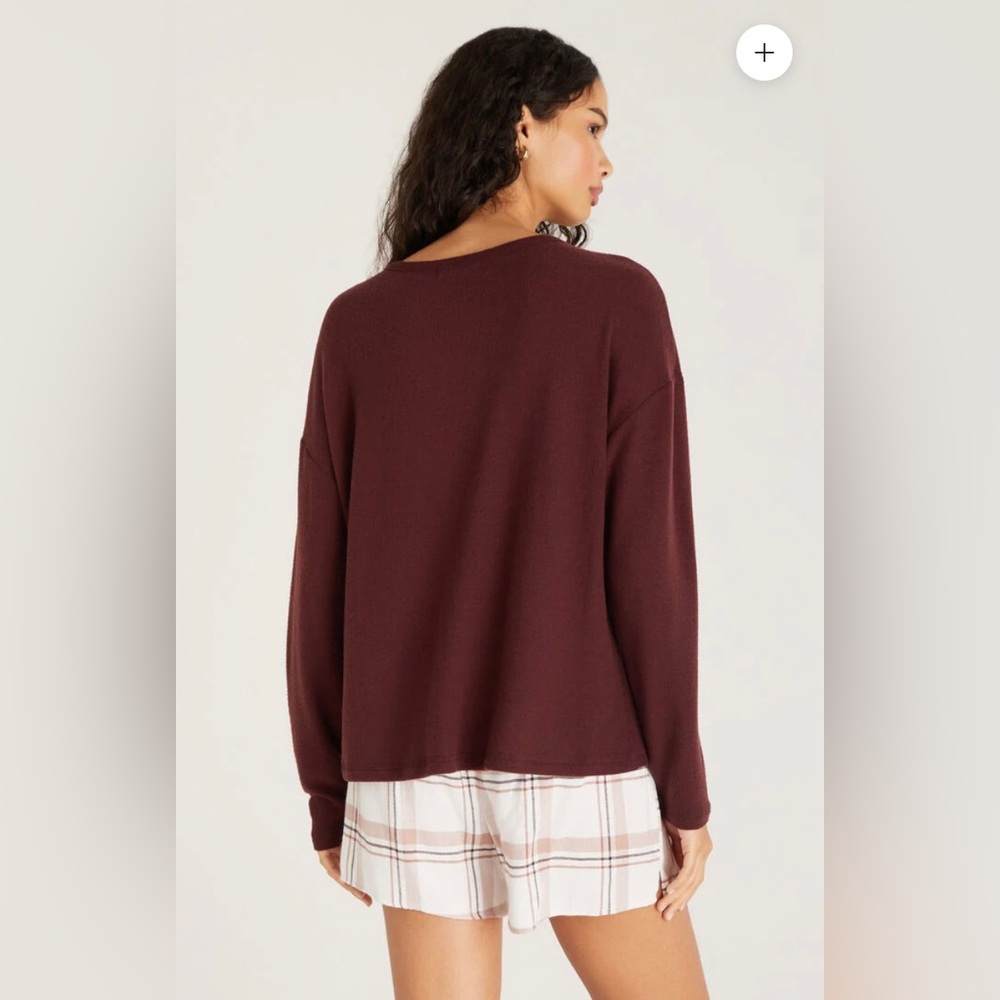 Z Supply Eden Busy Doing Nothing Top Fig/Burgundy Size Small NWT Cozy Lounge Top - Picture 2 of 16